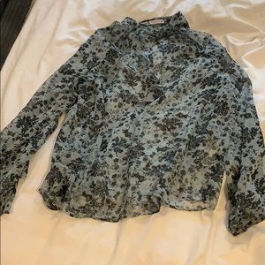 ZARA small blouse blue floral ruffle (small rip)